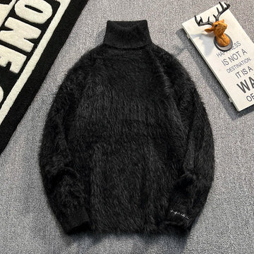 AIDASE  -  Faux Mink High Neck Men Sweater Autumn Winter New Trend Loose Long Sleeve Thickened Warm Knitted Pullovers Tide 21E7596 aidase-shop
